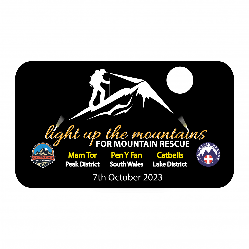 Sticker 120 x 70mm – Black – Light Up The Mountains – Adventure Buddies