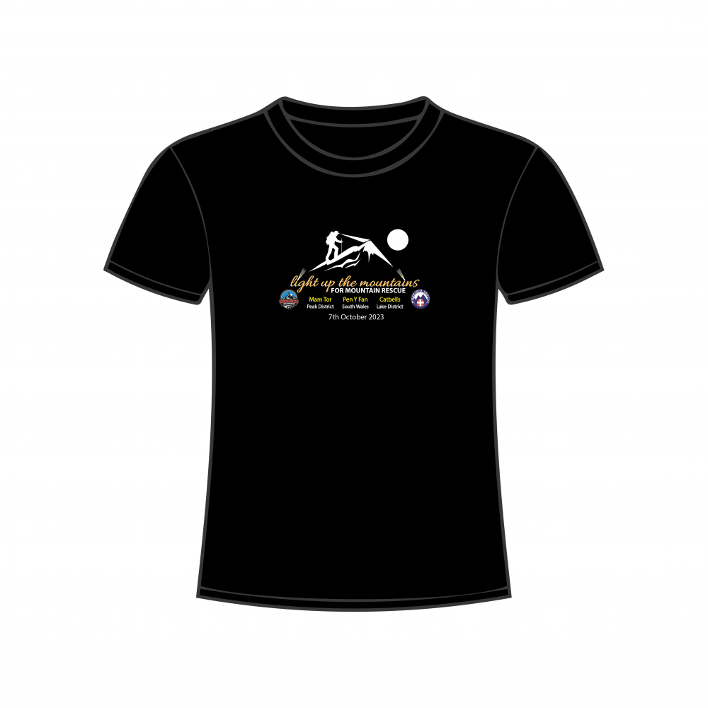 Adult T-Shirt – Black – Light Up The Mountains – Adventure Buddies